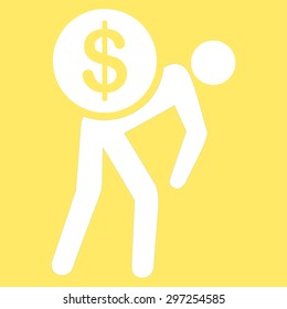 Money courier icon from Business Bicolor Set. Vector style is flat symbol, white color, rounded angles, yellow background.