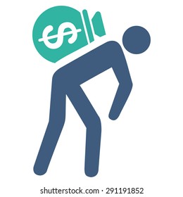 Money Courier icon from Commerce Set. Vector style: bicolor flat symbol, cobalt and cyan colors, rounded angles, white background.