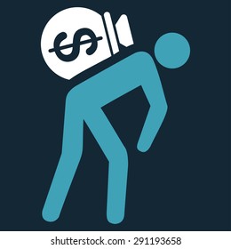 Money Courier icon from Commerce Set. Vector style: bicolor flat symbol, blue and white colors, rounded angles, dark blue background.