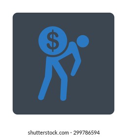 Money courier icon. Vector style is smooth blue colors, flat rounded square button on a white background.