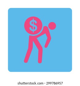 Money courier icon. Vector style is pink and blue colors, flat rounded square button on a white background.