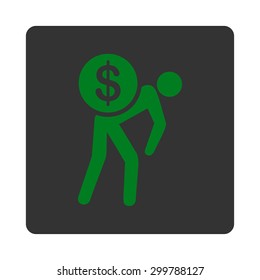 Money courier icon. Vector style is green and gray colors, flat rounded square button on a white background.