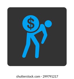 Money courier icon. Vector style is blue and gray colors, flat rounded square button on a white background.