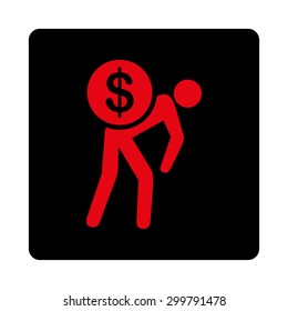 Money courier icon. Vector style is intensive red and black colors, flat rounded square button on a white background.