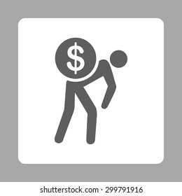 Money courier icon. Vector style is dark gray and white colors, flat rounded square button on a silver background.