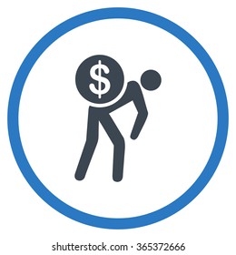Money Courier vector icon. Style is bicolor flat circled symbol, smooth blue colors, rounded angles, white background.