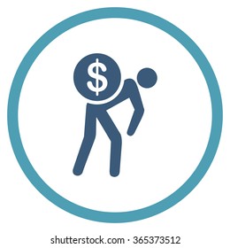 Money Courier vector icon. Style is bicolor flat circled symbol, cyan and blue colors, rounded angles, white background.