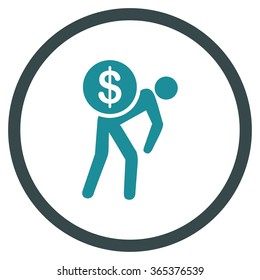 Money Courier vector icon. Style is bicolor flat circled symbol, soft blue colors, rounded angles, white background.
