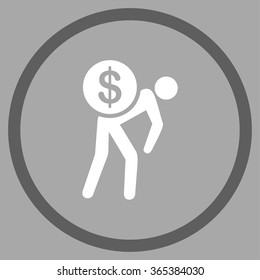 Money Courier vector icon. Style is bicolor flat circled symbol, dark gray and white colors, rounded angles, silver background.