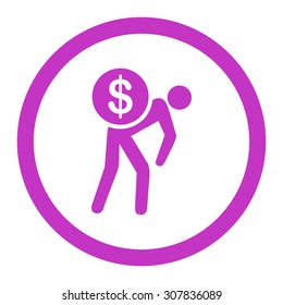 Money courier vector icon. This rounded flat symbol is drawn with violet color on a white background.