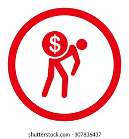 Money courier vector icon. This rounded flat symbol is drawn with red color on a white background.