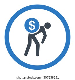 Money courier vector icon. This rounded flat symbol is drawn with smooth blue colors on a white background.