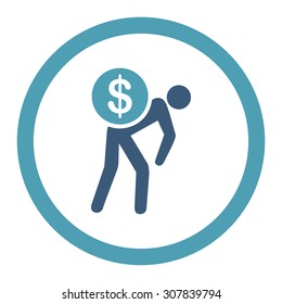 Money courier vector icon. This rounded flat symbol is drawn with cyan and blue colors on a white background.