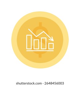 Money crash on chart graph with arrow down, fail financial business invest. Fall dollar. Vector flat illustration