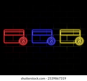 Money and credit card neon icon. Money, payment symbol. Vector illustration.