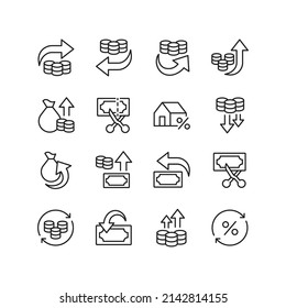Money, credit, investment simple thin line icon set vector illustration.  