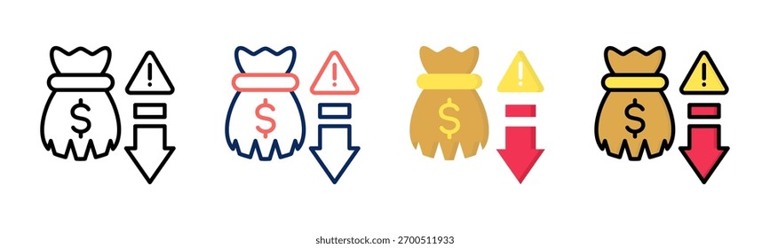 Money Crisis icon definir coleção de vários estilos
