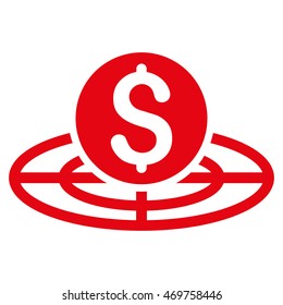 Money Crosshair icon. Vector style is flat iconic symbol with rounded angles, red color, white background.