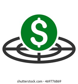 Money Crosshair icon. Vector style is bicolor flat iconic symbol with rounded angles, green and gray colors, white background.