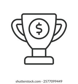 Money cup, icon in line design. Money, cup, trophy, reward, success, wealth, prize on white background vector. Money cup editable stroke icon