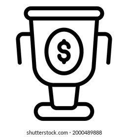 Icono de copa de dinero. Símbolo del vector de taza de dinero de contorno para diseño web aislado en fondo blanco