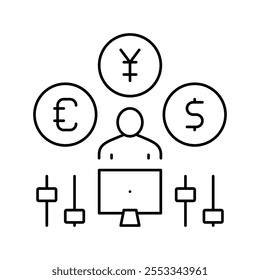 money currency businessman line icon vector. money currency businessman sign. isolated contour symbol black illustration