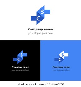 Money currency convert, conversation logo, icon, sign, emblem vector template. Abstract symbol and button with colorful trend color for business, bank, pay conversation firm or service company.