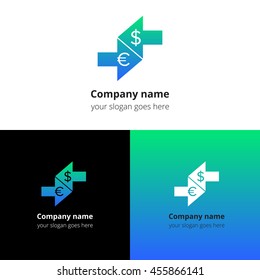 Money currency convert, conversation logo, icon, sign, emblem vector template. Abstract symbol and button with colorful trend gradient for business, bank, pay conversation firm or service company.