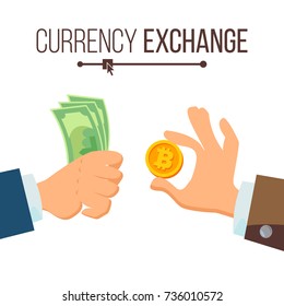 Money Currency Exchange Concept Vector. Dollar And Bitcoin. Finance. Isolated Illustration