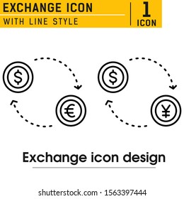 Money currency exchange icon vector illustration logo template isolated on white background. Exchange icon with line style for web design, ui, ux and mobile apps and more. Flat design for all purposes