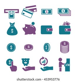 money, currency icon set