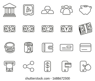 Money Or Currency Icons Black & White Thin Line Set Big