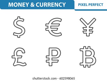 Money & Currency Icons. Professional, pixel perfect icons optimized for both large and small resolutions. EPS 8 format. 3x size for preview.