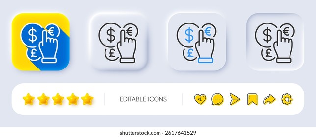Money currency line icon. Neumorphic, Flat shadow, 3d buttons. Cash exchange sign. Stock trade symbol. Line money currency icon. Social media icons. Vector