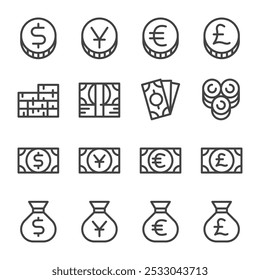 money and currency line icon set,vector and illustration