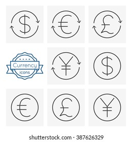 money currency line  icons set