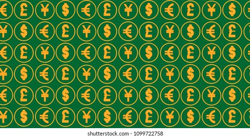 Money currency pattern background. world currency of dollar, euro, pound and yen sings