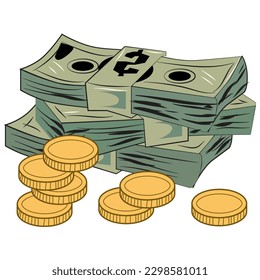 Money Currency Payment Dollar Bill Coin Change Vector Illustration