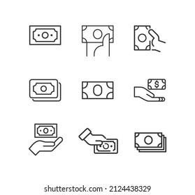 Money, currency,cash, dollar outline sign set