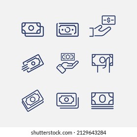 Money, currency,cash, dollar outline sign set