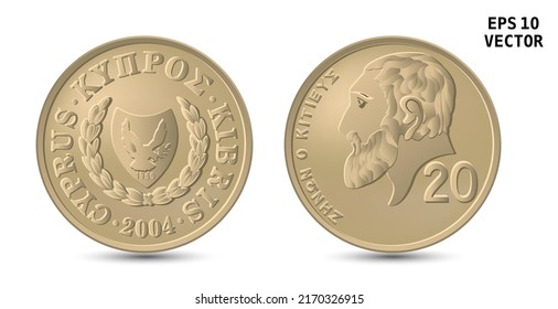 Money of Cyprus - 20 cents. Vector image. EPS-10. The obverse and reverse sides of the coin are shown.
