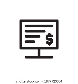 Money and data monitor icon. Marketing icon. Vector