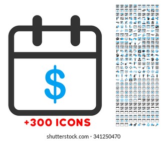 Money Date vector icon with additional 300 date and time management pictograms. Style is bicolor flat symbols, blue and gray colors, rounded angles, white background.
