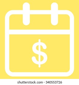 Money Date vector icon. Style is flat symbol, white color, rounded angles, yellow background.