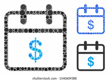 Money day composition of round dots in different sizes and color tints, based on money day icon. Vector round elements are composed into blue illustration.