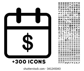 Money Day vector icon with additional 300 date and time management pictograms. Style is flat symbols, black color, rounded angles, white background.