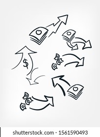 money deal line art doodle vector symbol sign concept  set