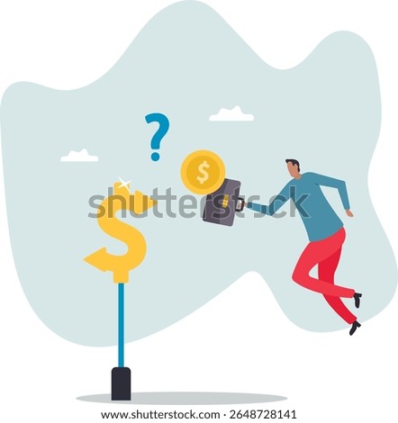 Money decision, investment choice or option to make profit, buy or rent, pay off debt or invest, select best earning asset,character for design.