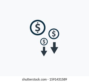 Money decrease icon isolated on clean background. Money decrease icon concept drawing icon in modern style. Vector illustration for your web mobile logo app UI design.