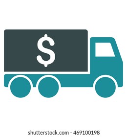 Money Delivery icon. Vector style is bicolor flat iconic symbol with rounded angles, soft blue colors, white background.